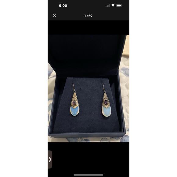 VTG Sterling Silver Moonstone Garnet Earrings Collectors Marked Signed 925 - Picture 1 of 7
